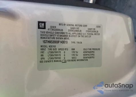 2009 GMC Sierra Sle z USA, uszkodzony, nr VIN 1GTHK53669F143619